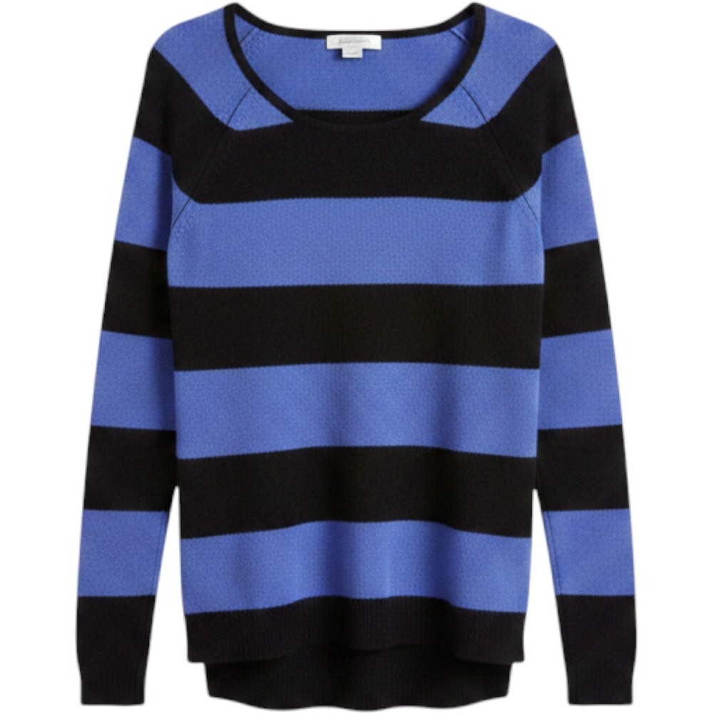 Christopher Fischer Sweater Womens Small Blue Black Striped Cashmere Scoop Neck